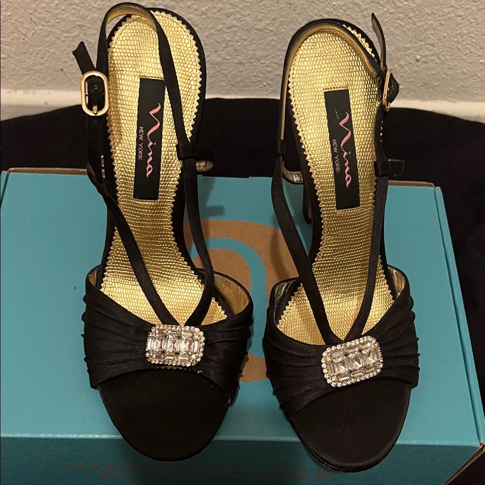 Nina Black Heels with Crystal Embellishment